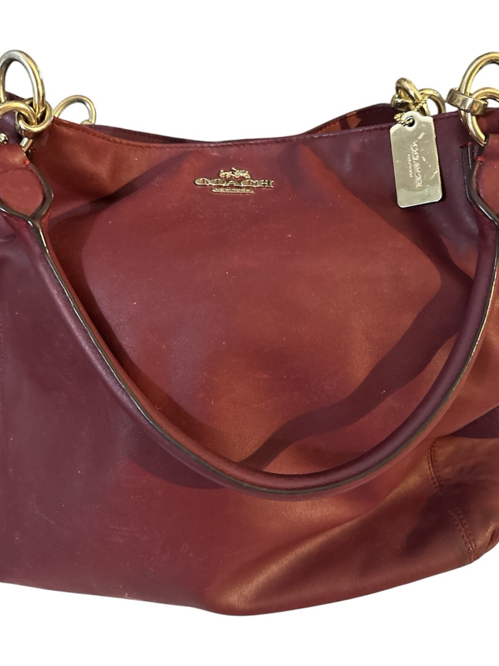 Coach Burgundy Leather Shoulder Hobo with Gold Hardware gold tag 3 big pockets